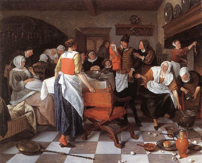 Jan Steen Celebrating the Birth oil painting image
